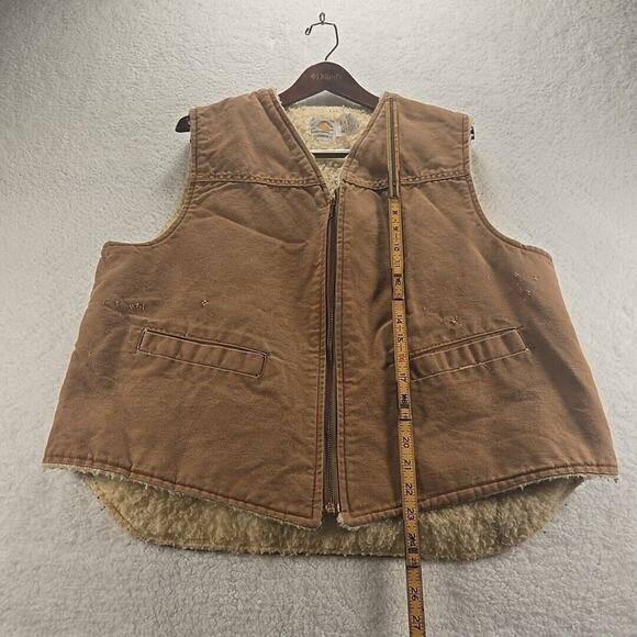 Vintage Carhartt Vest Mens XL Brown 6SV Sherpa Lined Full Zip Canvas - Picture 11 of 11